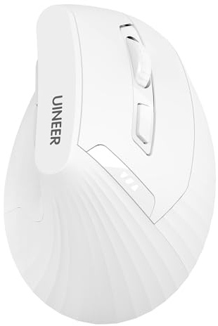 Uineer Kabellose vertikale Maus, Multi-Device Tri-Mode Maus, sichtbare Leistungsstufe (2.4G+BT4.0/BT5.0) Wiederaufladbare Wireless Mouse, 4 einstellbare DPIs, 6 Tasten, für Laptop, Desktop, PC (Weiß)