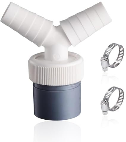SMLOPLOM Abfluss Adapter Doppelanschluss, Inkl. 2 Edelstahl-Klemmen, für Waschmaschine, Trockner und Geschirrspüler, Weiß