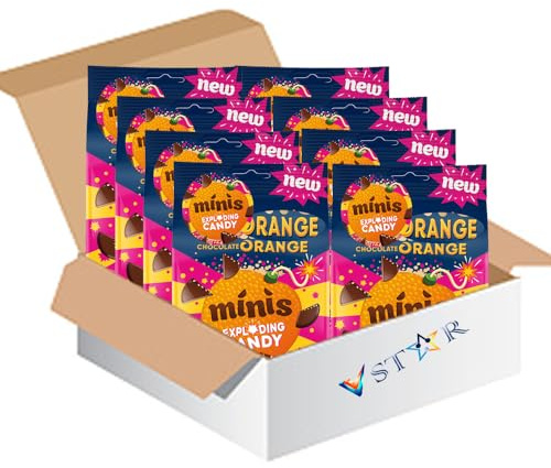 Chocolate Orange Exploding Minis Pouch 105g – Milk Chocolate Pieces with Popping Candy - Tey (10 x Bags)