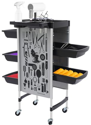 QUIOTUIR Salón de Peluquería Esteticista Profesional Carro Peluquero de 6 Niveles con 5 Cajones Deslizantes, Carrito de Salón para Oficinas, Salas de Correo, Garajes, 36x90cm