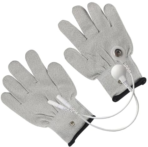 FUNOMOCYA Guantes Eléctricos de Terapia con Fibra Plateada Guantes de Masaje de Algodón con Cables de Conversión Talla Compatibles con Electrodos para Dedos y Magnetoterapia Casa