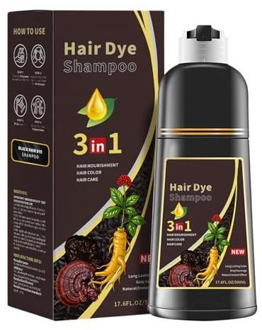 Brown Hair Dye Shampoo 3 En 1, Champú Para Tinte De Pelo Castaño Oscuro, Champú De Color Para El Cabello Instantáneo, Cubre Canas, Para Mujer Y Hombres, 500ml (Marrón Oscuro)