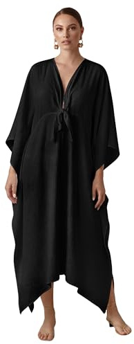 Bsubseach Womens Kaftan Dresses Plus Size Swimsuit Coverup Batwing Sleeves Moo Moos Caftan Loungewear Beach Dress Black