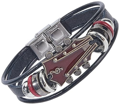 CALFOVERA Punk armband med flerskikts rockmusik handledsmanschett svart retro gitarr byta armband av PU-läder etnisk stam armband stapelbart flätat läderarmband armband
