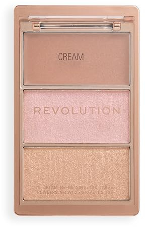 Revolution Highlight Icon Palette, Trio Crème, Poudre et Scintillant, Pigments Modulables pour Illuminer Facilement, Molten Bronze, 2.8g