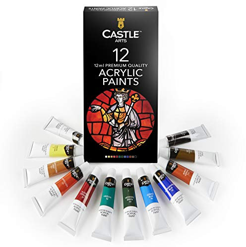 Castle Art Supplies 12x12ml Acrylfarben-Set | Günstiges Einsteigerset für Anfänger oder Profis | Hochwertige, intensive Farben | Einfache Anwendung, viele Oberflächen | Schöne Präsentationsbox
