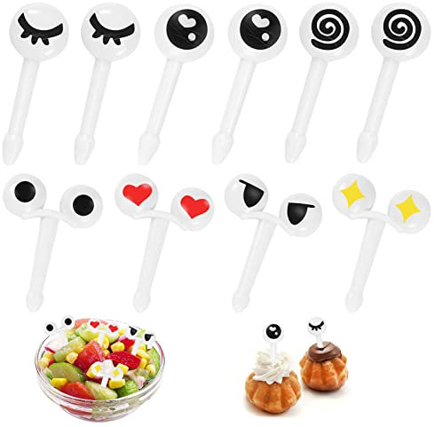 10pcs Obstgabeln Mini Augen Karikatur Ausdruck Frucht Gabel Plastikfrucht Zahnstocher für Kinder
