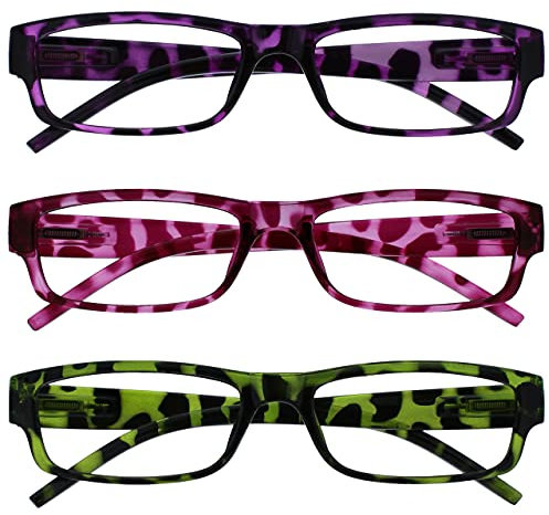 OPULIZE ACE Classic Reading Glasses for Women Men, Scratch Resistant, Narrow Frame with Spring Hinges, Purple/Pink/Green +3.50 (Pack of 3)