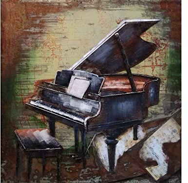 IDYL Metallbild med 3D-effekt | modern konst | piano | vingar | tyst | 100 x 100 x 7 cm | nr 1038