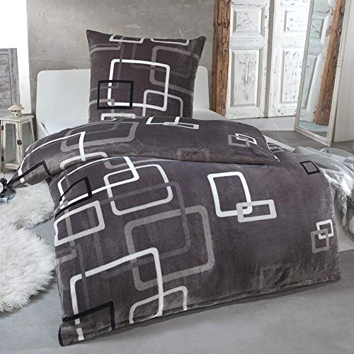 MALIKA® Kuschelige Winter Plüsch Bettwäsche Cashmere-Touch Coral Fleece mit Kissenbezug 80x80 wärmer als Biber oder Flanell, Größe:155x220 + 80x80, Design - Motiv:Design 3