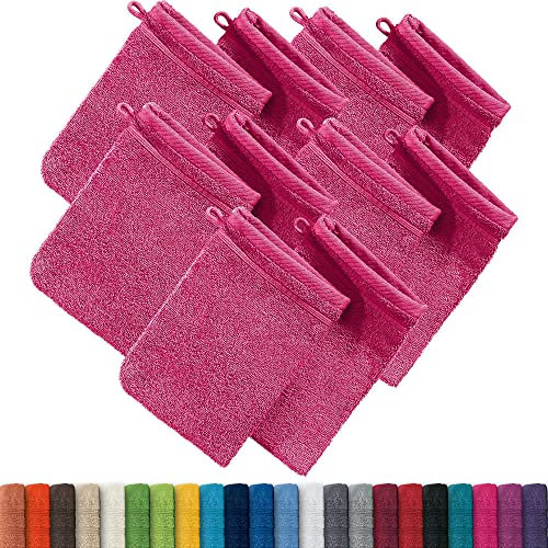 Erwin Müller Waschhandschuh, Waschlappen Heidelberg 10er- Pack, 100% Baumwolle pink Größe 15x21 cm - weiche Qualität, saugstark und strapazierfähig - praktisch durch Schlaufe