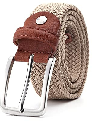 Elegantyl Cintura elastica per uomo Cintura tattica militare Cintura elastica intrecciata in tela Cintura casual da 3,4cm di larghezza, Beige, 115cm