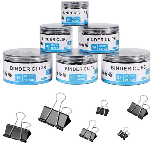 208 PCS Binder Clips Paper Clamps Assorted Sizes, Metal Paper Binder Clip, Black Binding Paperwork Clamp Bulk, School Teachers Office Supplies