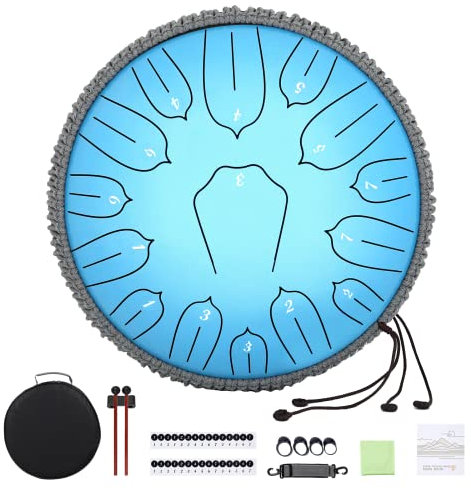 Steel Tongue Drum for Adults: Music Instrument Handpan Drums Set 15 Notes 12 Inch with Bag and Music Book - Healing Percussion Musical Instruments for Meditation Yoga (Blue)