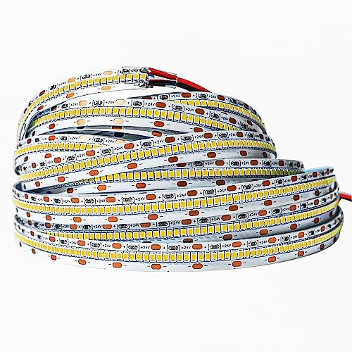 Tesfish 24V LED Remsa, Pro Version Super Bright Varm Vit 3000K 5M Strip Lights SMD 2025 IP20 420 LEDs/M, Totalt 2100 LEDs Superljus Ljus Bar Ljuslist för Sovrum, Kök Dekoration