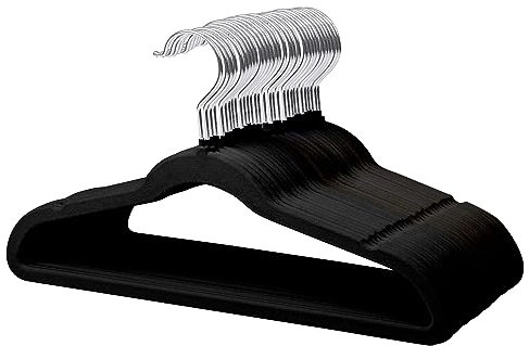 MangoKit 35 cm Samt-Kleiderbügel für Kinder, rutschfeste Kinder-Kleiderbügel, ultraschlanke, 32 Stück platzsparende Kleiderbügel, 360° drehbarer Haken, robust, langlebig, für Teenager (Schwarz)