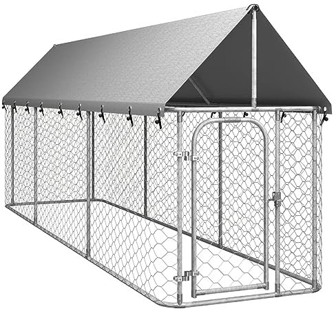 BaraSh Outdoor-Hundezwinger mit Dach 400x100x150 cm Gartenzaun Zaun FüR Hunde Freigehege Kleintierzaun Outdoor Hundegitter Garten Haustier Zaun Garten