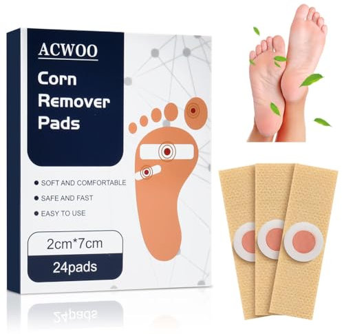 ACWOO Rimuovi Calli Piedi, 24Pcs Tamponi per la Rimozione del Mais, Wart Remover Cerotti per la Rimozione del Mais per i Piedi per Sollievo dal Dolore del Mais e Cura dei Piedi, Calli, Verruche