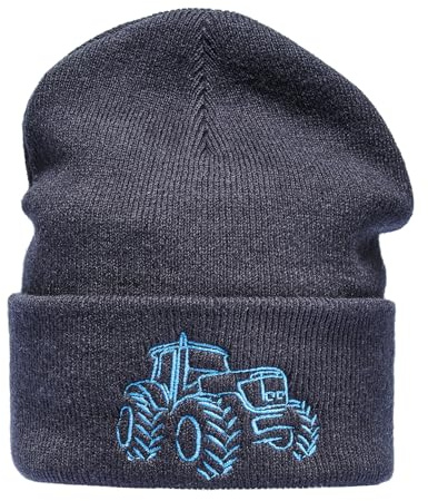 Baddery Bonnet tricoté pour enfants : tracteur - tracteur ferme pelleteuse chantier camion remorqueur - bonnet d'hiver chaud bonnet bonnet cadeau pour garçon et fille, Bleu marine, taille unique