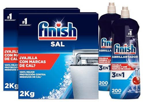 Finish Pack 2x Abrillantador Lavavajillas 800ml + 2x Sal Lavavajillas 2kg…