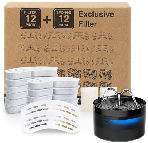 DOOOB Lot de 24 Filtres de Fontaine à Eau pour Chat, Compatibles avec Les Fontaines à Eau DOOOB, Filtres de Fontaine à Eau pour Animaux Domestiques (12 filtres et 12 éponges)