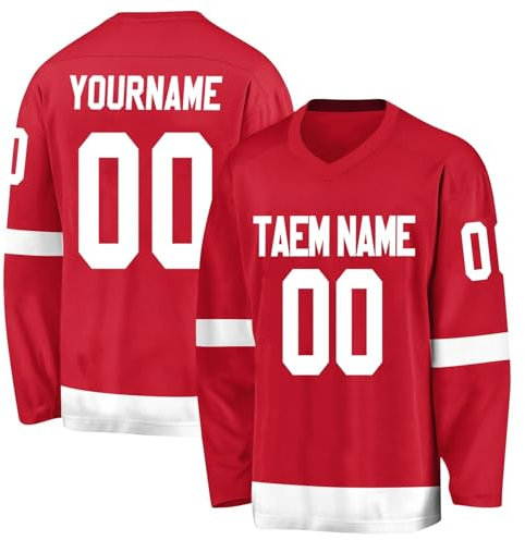 Personalisiertes Hockey-Trikot, gestalten Sie Ihr Hockey-Trikot mit Ihrem Namen/Team/Nummer, Rot 5, One size