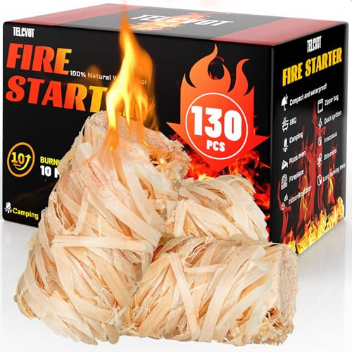 TELCVOT Natural Firelighters Odorless - Waterproof & Windproof fire starters for log burner,Fireplace, Grills, Firewood, BBQ,Pizza Ovens, Campfire, Long-Lasting Natural Pine Wood Fire Starters
