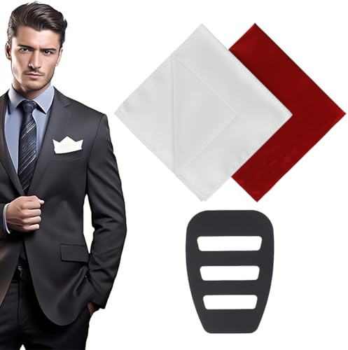 MOLZINY 2 Piezas Pañuelos cuadrados de bolsillo para hombre Pañuelo de Seda con Soporte para pañuelo Pañuelo Traje Hombre con 1 Piezas Soporte para Pañuelos Color Sólido para Bodas y Ocasiones