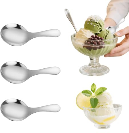 3 PCS Short Handle Spoons, 304 Stainless Spoons for Canisters, Silver Mini Scoops, Thickened Small Round Spoon, Small Coffee Scoops Candy Scoops for Salt Sugar Condiments Tea Desserts Coffee