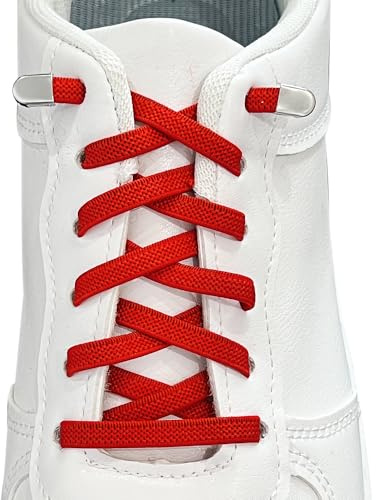 GOODSALEOK Lot de 2 paires de lacets élastiques sans nouage - Lacets plats - Unisexe - Chaussures de sport - Chaussures de course - Chaussures de loisirs, rouge, 100CM (Elastisch)
