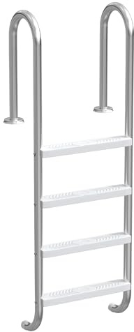 Aufun escalera de piscina de acero inoxidable 304, escalera de piscina de 4 peldaños, escalera de entrada plateada con capacidad de carga hasta 150 kg, escalera de seguridad antideslizante, escalera