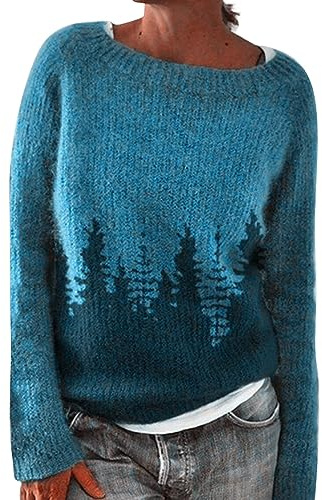 Maglione Donna Elegante Invernale Maglioni Eleganti Norvegese Jacquard Maglione Girocollo Comodo Elasticizzato Taglie Forti Maglioncino Leggero Maglia da Casa Sweater Pullover Morbido Autuno Inverno