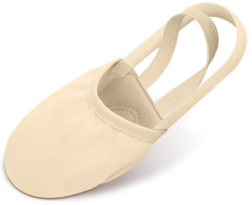 DiULi Half Sole Dance Shoes, Stretch Canvas & Leather Sole for Ballet Jazz, Non-Slip Flexible Design, Dance Shoes for Women Girls, Skin Tone, Size L