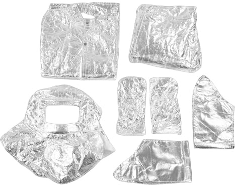 Aolidsive Traje con Aislamiento Térmico, Ropa Aluminizada Ignífuga a Prueba de Altas Temperaturas 1000 1200 ℃ con Casco Chaqueta Pantalones Fundas para Zapatos, para Bomberos