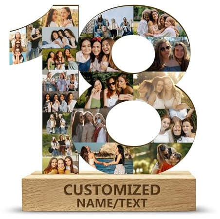 AGEUIRPOD Collage Fotos Personalizado de Numeradas por 1-99 Edades, Collage Marco de Fotos de Madera de 18 Cumpleaños, Fotos Personalizadas Regalo Decorativo Cumpleanos Aniversario para Mujer Hombre