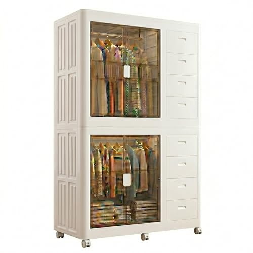 Well Home Cajas de almacenaje apilables con puerta frontal, Organizador modular plegable con ruedas, Modularidad eficiente, Multiespacios, Armario plegable con 1 Compartimentos y 4 Cajones