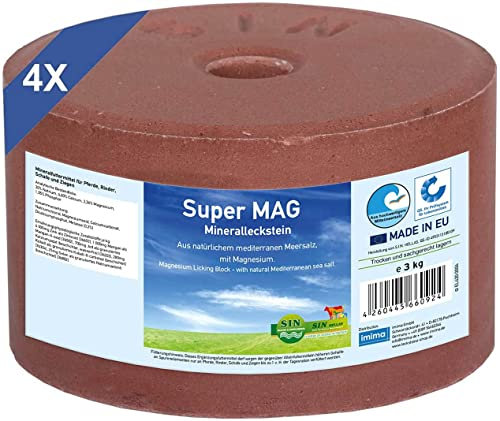 imima Mineralleckstein Pferd SuperMAG Salzleckstein Set 4 x 3kg - Salzlecksteine für Pferde, Schafe, Ziegen, Wild und Rind - Salz Leckstein Mineralstein
