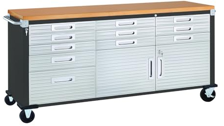 Seville Classics UltraHD® Fahrbare Werkbank mit 11 Schubladen, für Büro, Garage, Werkstatt, 182,9 x 50,8 x 95,2 cm, Graphit
