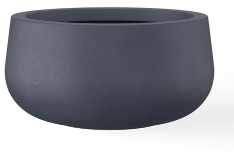 Kante 15.7 Dia Round Concrete Planter, Outdoor Indoor Garden Plant Pots with Drainage Hole and Rubber Plug, Modern Curvaceous Design, Charcoal
