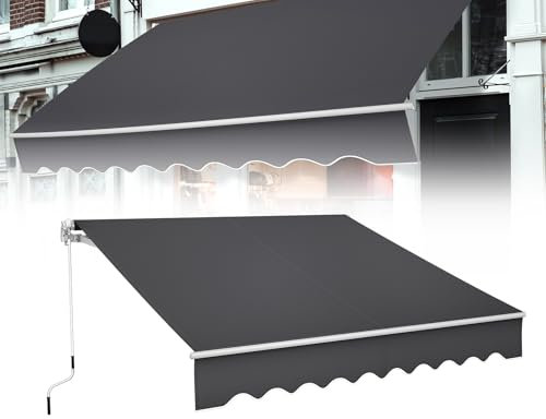 Froadp Toldos Exterior Terraza Manual, Toldo Retráctil con Brazo Articulado y Manivela, Estructura de Aluminio, Pergolas de Pared para Balcón Jardín, Ángulo Ajustables, 250x200c, Gris Oscuro
