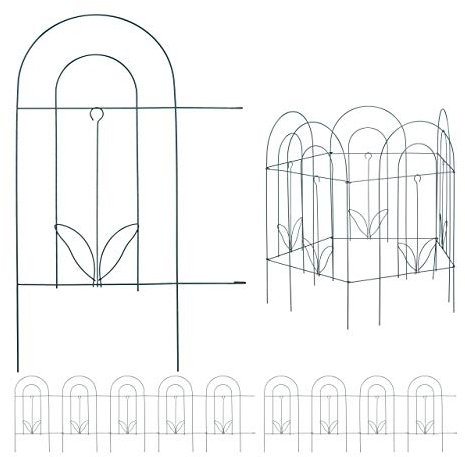 10 TLG. Beetzaun, Beetumrandung für Garten, Dekozaun aus Metall, zum Stecken, Rasenzaun, HxB: 62 x 488 cm, grün