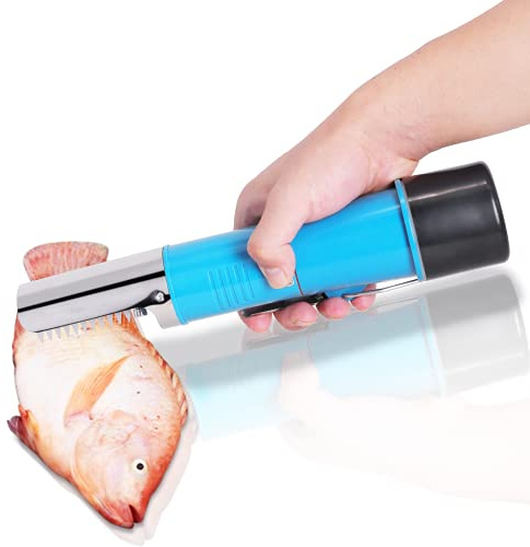 MXBAOHENG Electric Fish Scaler Fish Scale Scraper Remover Cleaner with Waterproof Powerful Motor for Fish Scaling (Blue 2Battery)