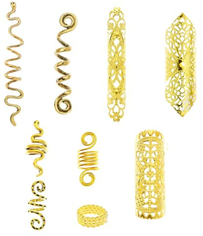 58 Pieces Hair Braids Dread Locs Jewelry Long Snake Swirl Filigree Dreadlocks Accessories Pirate Beard Tube Beads Cuff Rings Hair Decoration Gold