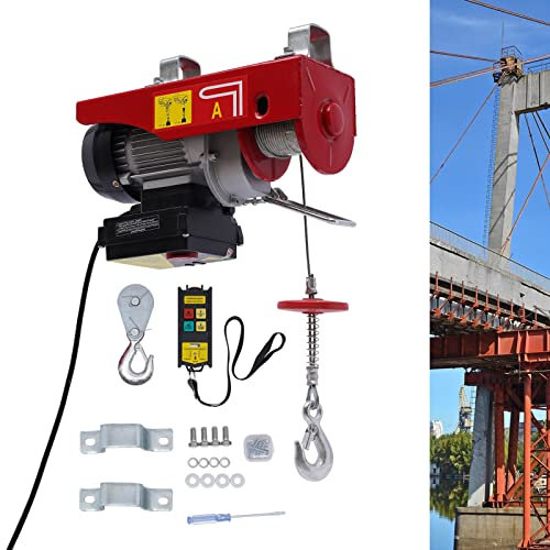 Elektrische Seilwinde 220V Funkfernbedienung Flaschenzug Max. 200kg/440 lbs, Werkstattkran automatische Bremse und Endabschaltung Seilwinde Elektrischer Seilzug Winde Kranwinde, Hubhöhe 12m