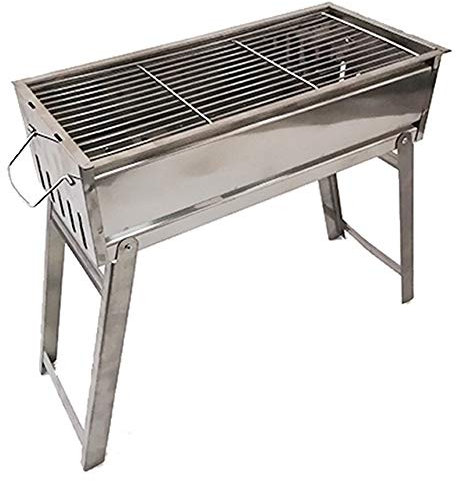 QUNINE Tragbarer Picknick-Grill im Freien/Großer Holzkohlegrill/Edelstahlgrill/Klappbarer Grill/Geeignet für jeden Kebab, Lammkebab, Rinderspiesse, Holzkohlegrill (62×23×46 cm)