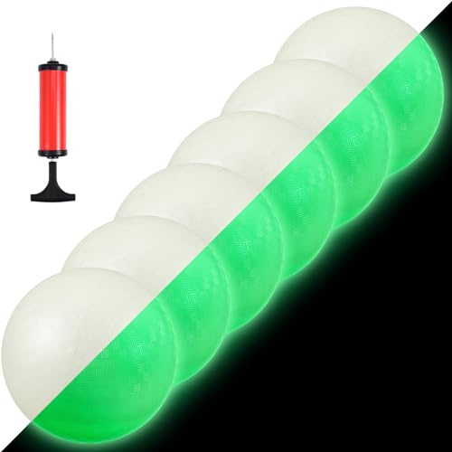 Hiboom 2 Pcs Glow in The Dark Kickballs Dodgeballs Light up Playground Bouncy Balls with Pump for Adults Playground Backyard Outdoor Glow in The Dark Activities (10 Inch)