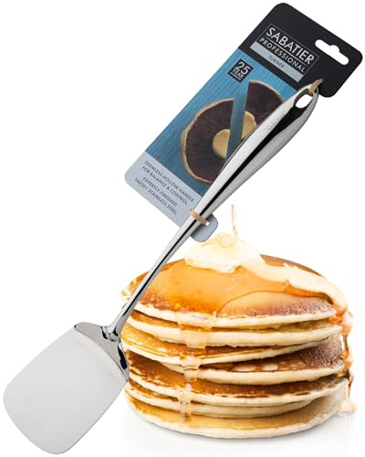 Sabatier Professional Large Metal Spatula - Mirror Polished Stainless Steel Burger Flipper/Turner. Flat Edge Blade for Cutting & Scraping. Strong Construction. 25 Year Guarantee, Dishwasher Safe