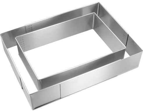 CHUENKUK 2 Stück 29.5x20x 8cm Backrahmen Rechteckig Verstellba, Edelstahl Backform, Einstellbare Ausdehnung 50x35x8cm, Kuchenform Eckig Zum Backen Und Dekorieren