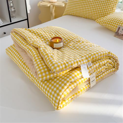 Surwin Colcha Bouti a Cuadros Reversible Colchas Acolchado para Cama Microfibra Ligera Suave Manta de Sofá Colcha para Primavera y Verano Cubre Cama Fina Lavable (Amarillo,200x230cm)