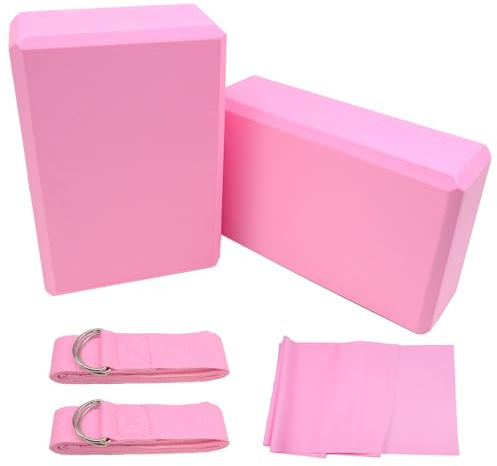 Griwuut Yoga Blöcke 2er Set mit Gurt, Leichter EVA-Schaum Brick Yoga Pilates Blöcke, High Density, Zum Dehnen, Verbessern der Kraft und der Flexibilität bei tiefen Bewegungen